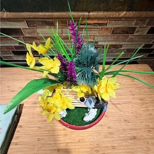 Elegant Yellow and Purple Faux Floral Arrangement